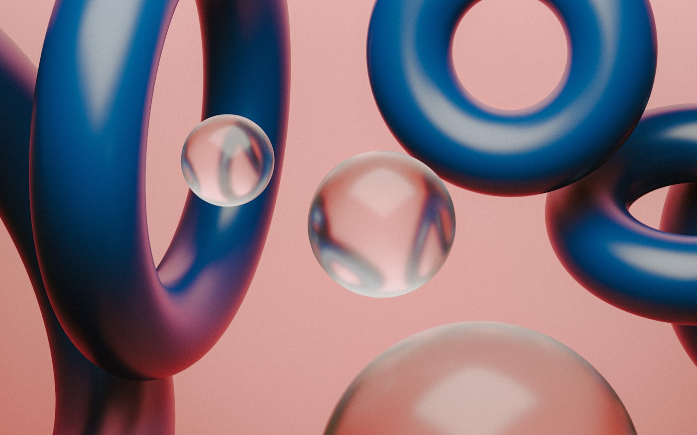 Abstract 3D molecular structure render with blue torus forms and transparent spheres, representing mitochondrial peptide research