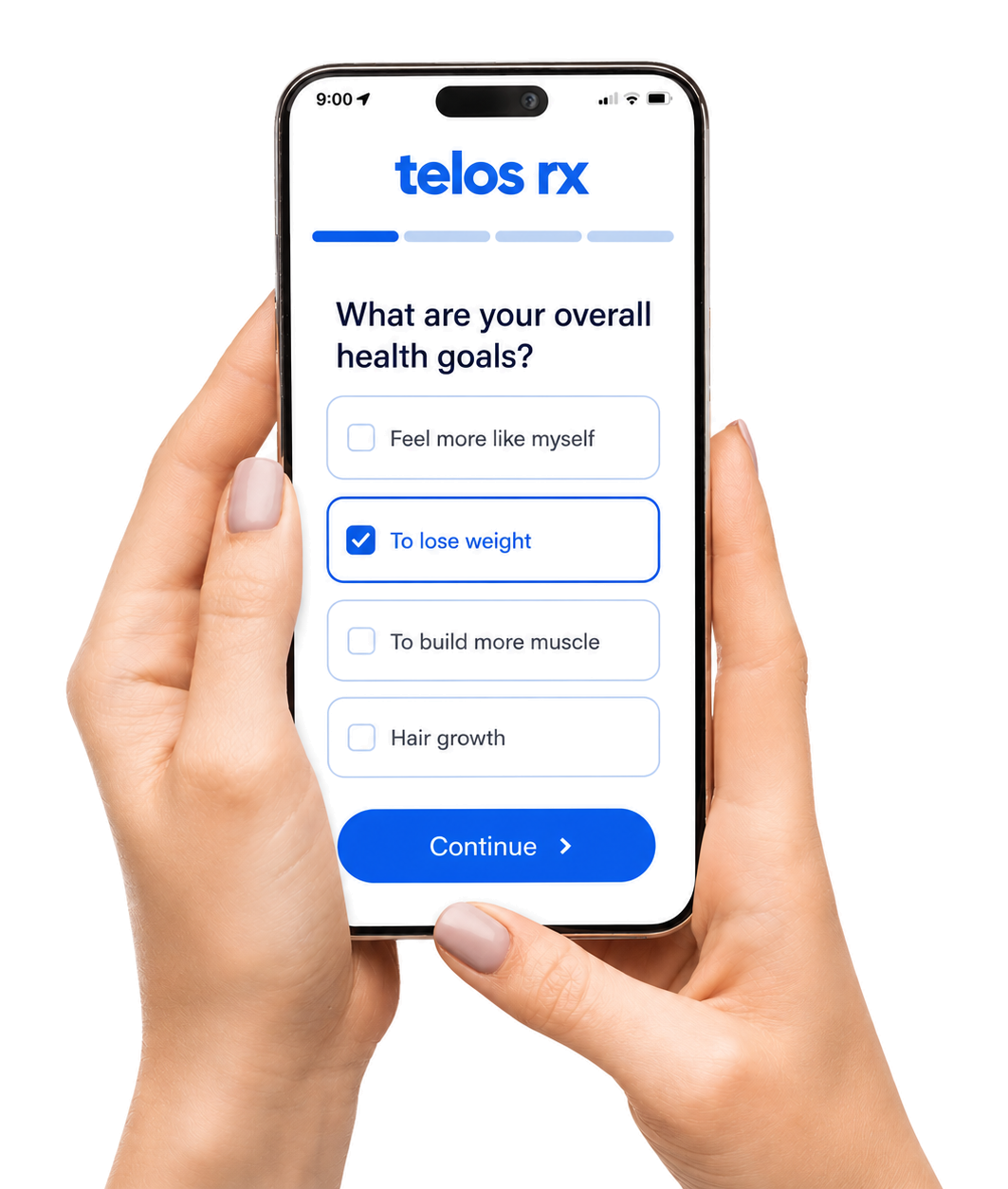 The Telos Rx online intake on a phone